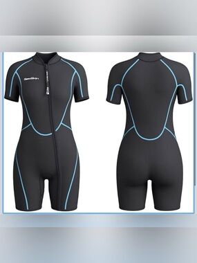 NWOT SEASKIN Womens 100% Neoprene Front-Zip SHORTY Wetsuit Swimsuit SZ S